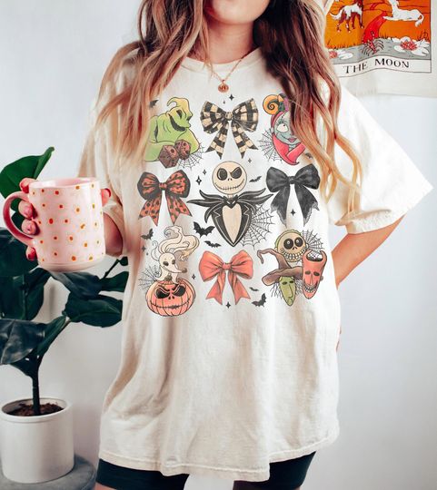 Discover Retro Nightmare Before Christmas Coquette Halloween Shirt, Disney Halloween Shirt, Jack Skelington Halloween Shirt, Coquette Bow Halloween