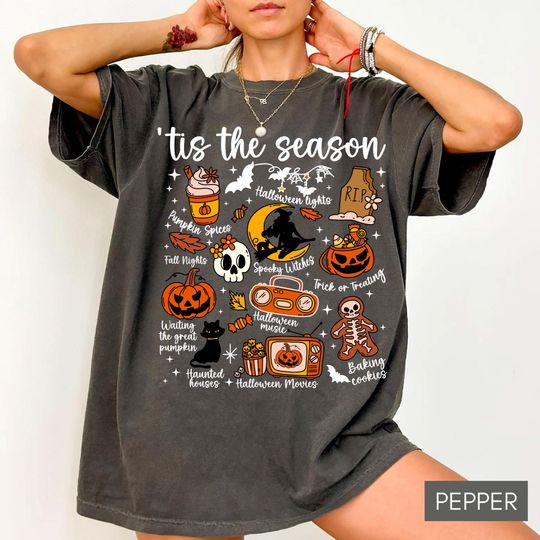 Discover Vintage Halloween Shirt, Tis' the Season, Retro Halloween Aesthetic, Women's Halloween Pumpkin Witch Graphic Tee