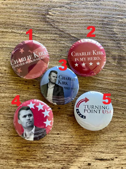 Charlie Kirk memorial Pin Button,  American Hero Charlie Kirk