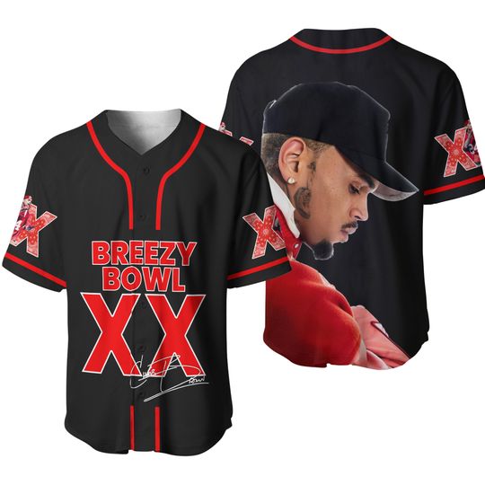 Chris Brown Breezy Bowl XX Black Jersey, Hip Hop Concert Streetwear, Music Fan Baseball Shirt, Chris Brown Baseball Jersey