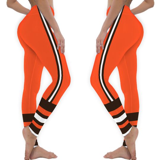 Cleveland Football Uniform/Team Colors With Brown WS/Cute Ladies Football Style Sports Leggings