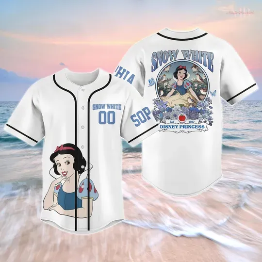 Discover Custom Snow White Princess Baseball Jersey, Disney Princess Jersey Shirt, Snow White And The Seven Dwarfs Shirt, Disneyland Trip