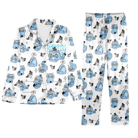 Kpop Demon Hunters Tiger Satin Pajama Set, Derpy the Tiger & Bird Sleepwear