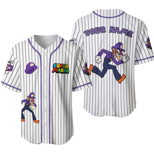 Custom Waluigi Super Mario Baseball Jersey, Wario Waluigi Shirt, Waluigi shirt, Nintendo Super Mario Universal Studio Trip Shirt