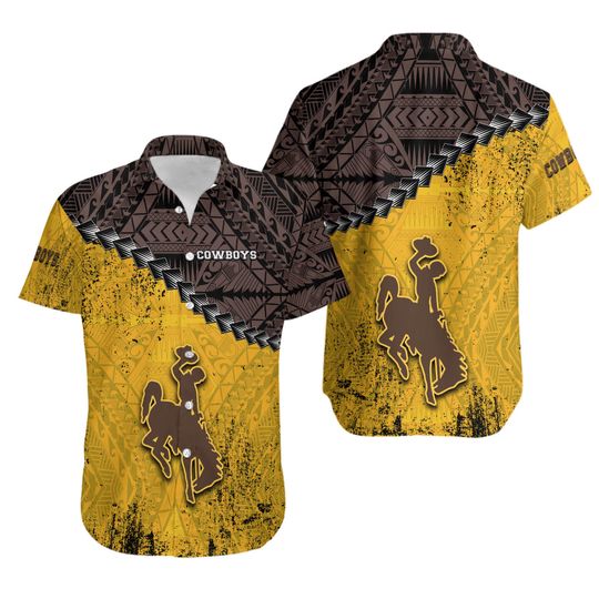Wyoming Cowboys Grunge Polynesian Tattoo Trendy Hawaiian Shirt Aloha Shirt