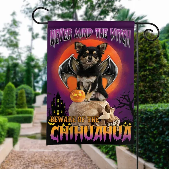 Discover Happy Halloween Flag, Never Mind The Witch Beware Of The Chihuahua Dog Flag