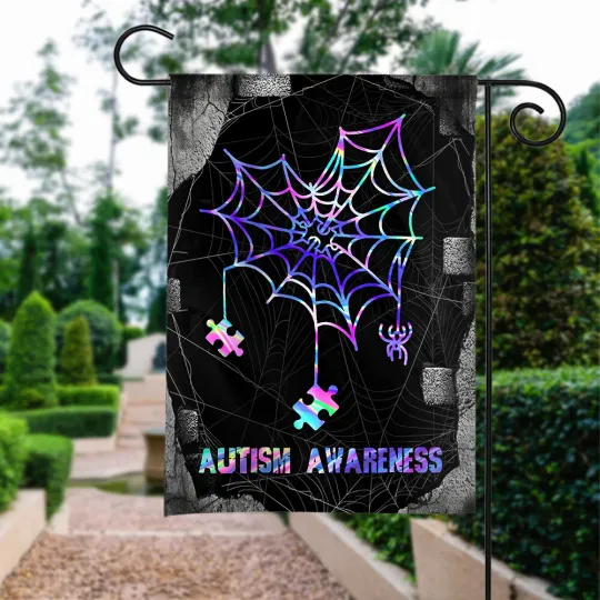 Autism Happy Halloween Flag, Halloween Autism Puzzle Flag, Autism Spider Flag