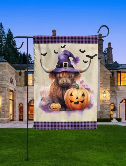 Discover Plaid Halloween Highland Cow Flag, Cow Halloween Flag, Farm Animal Flag