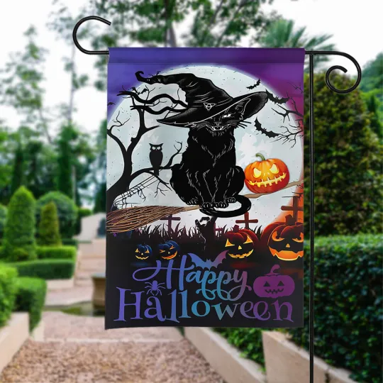 Discover Halloween Never Mind The Witch Beware Of The Cat Flag, Cat Witch Flag