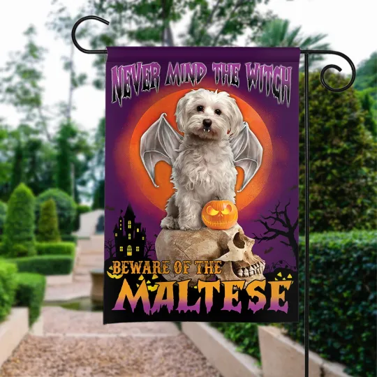 Discover Happy Halloween Flag, Never Mind The Witch Beware Of The Maltese Dog Flag