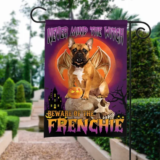 Discover Dog Happy Halloween Flag, Never Mind The Witch Beware Of The French Bulldog Flag