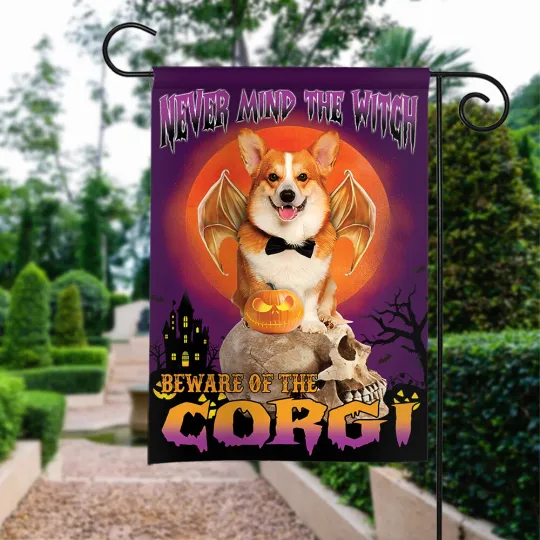 Discover Dog Happy Halloween Flag, Never Mind The Witch Beware Of The Corgi Dog Flag