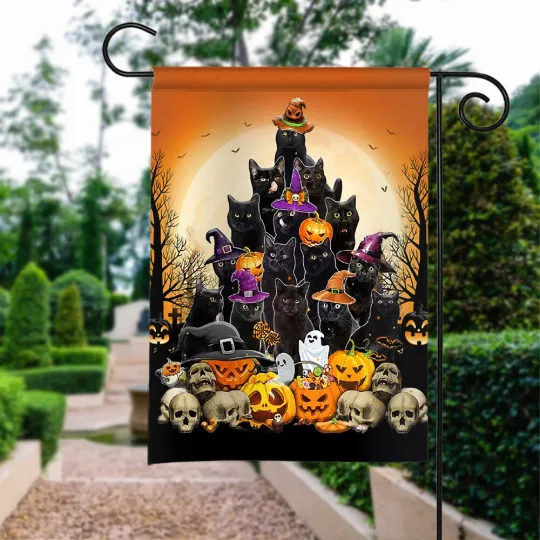 Halloween Never Mind The Witch Beware Of The Cat Flag, Cat Witch Flag