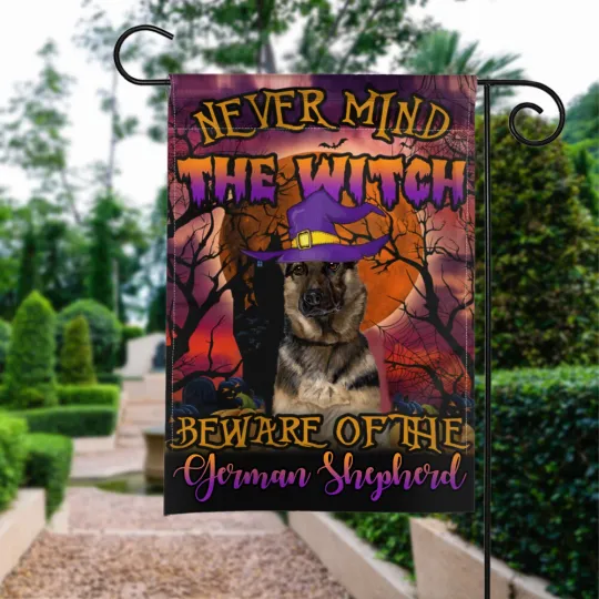 German Shepherd Dog Welcome Halloween Flag, Halloween Decor, Dog Lovers Gift