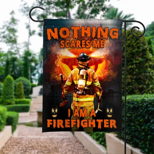 Discover Nothing Scares Me I'm A Firefighter Flag, Halloween Firefighter Pumpkin Flag