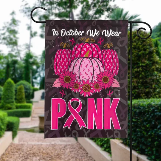 Discover In October We Wear Pink Pumpkin Halloween Flag, Breast Cancer Awareness Flag