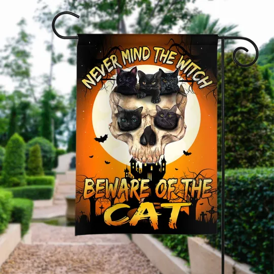 Halloween Never Mind The Witch Beware Of The Cat Flag, Cat Witch Flag