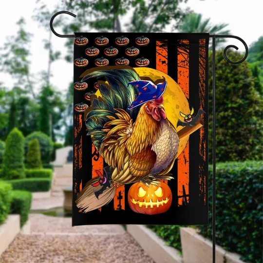 Discover Happy Halloween Chicken Flag, Chicken Witches Flag, Chicken Pumpkin Flag