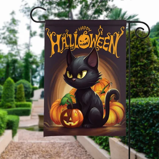 Discover Halloween Cat Garden Flag, Magic Cat Flag