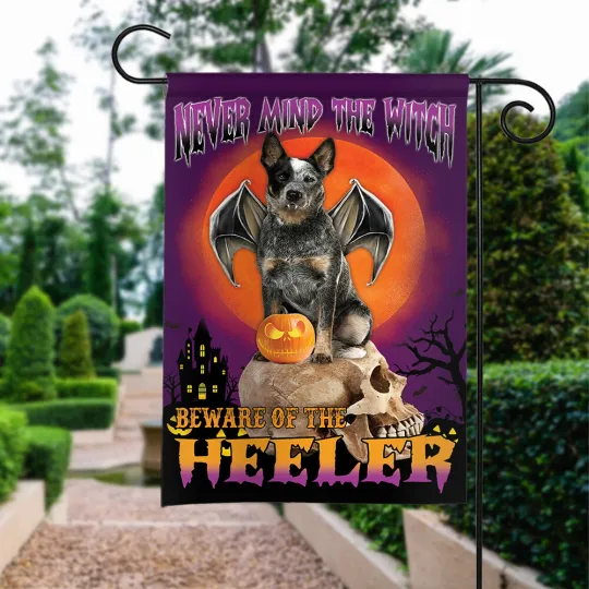 Discover Dog Happy Halloween Flag, Never Mind The Witch Beware Of The Heeler Dog Flag
