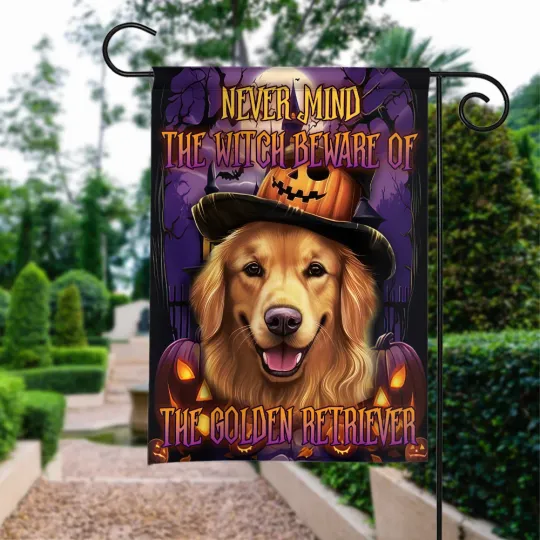 Discover Never Mind The Witch Beware Of The Golden Retriever Flag, Halloween Witch Flag