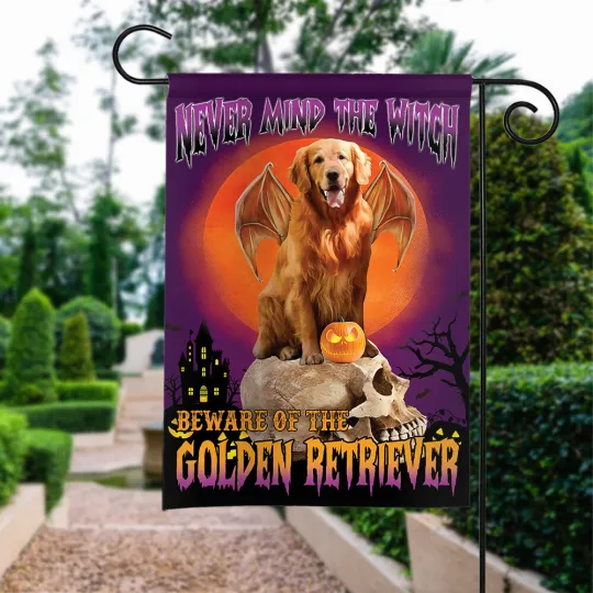Discover Happy Halloween Never Mind The Witch Beware Of The Golden Retriever Dog Flag