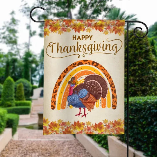Discover Happy Thanksgiving Rainbow Garden Flag, Turkey Happy Fall Y’all Flag