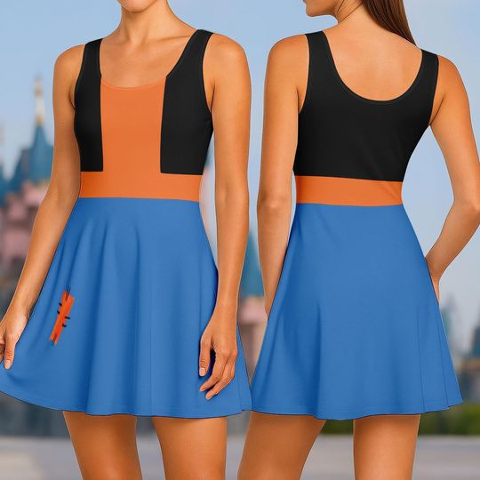 Halloween Goofy Dog Cosplay Skater Dress, Mickey And Friend All Over Print Dress, Disney Goofy Dog Dress