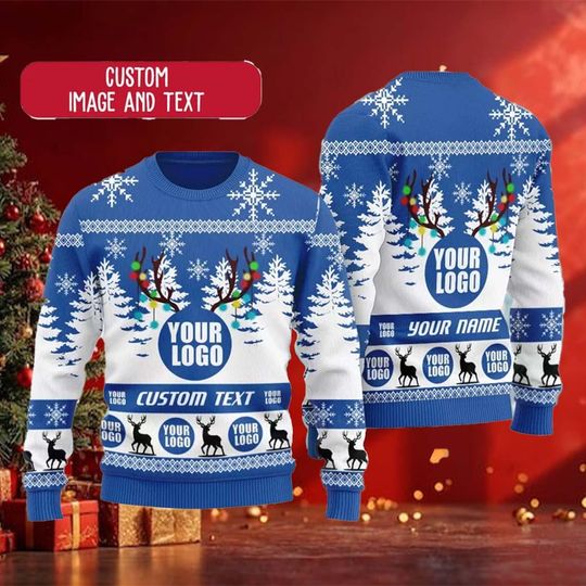 Personalized Logo Xmas Ugly Sweater, Custom Company Logo Ugly Christmas Sweater, Custom Photo Image Christmas Gift For Men Women Kid