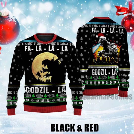 god zilla Ugly Christmas Sweater, Retro Vintage King of the Monsters Unisex Ugly Sweater, Funny Sweater for Family, Christmas Ugly Sweater