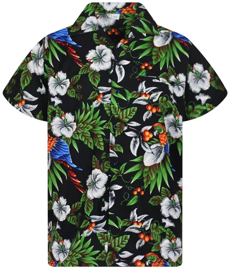 Funky Hawaiian Cherry Parrot Shirt Black