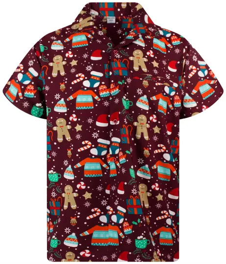 Discover Funky Hawaiian Shirt Christmas Gingerbread Red