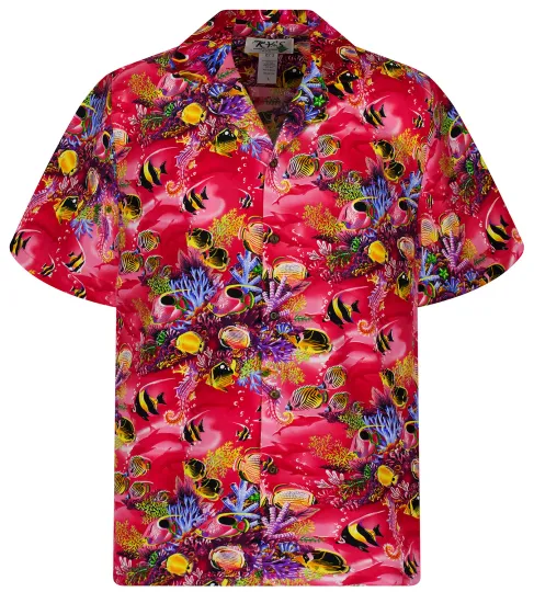 KY's Original Hawaiian Shirt Aquarium Fish Coral Red