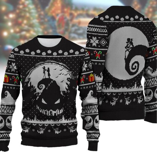 Christmas Jack And Sally Ugly Sweater, Nightmare Before Christmas Sweater, Horror Movie Xmas Sweatshirt, Couple Disney Christmas Shirt