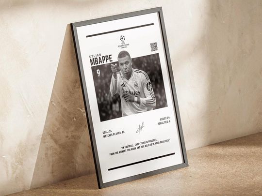 Kylian Mbappe UEFA Poster, Premium Matte Vertical Poster, Home & Living