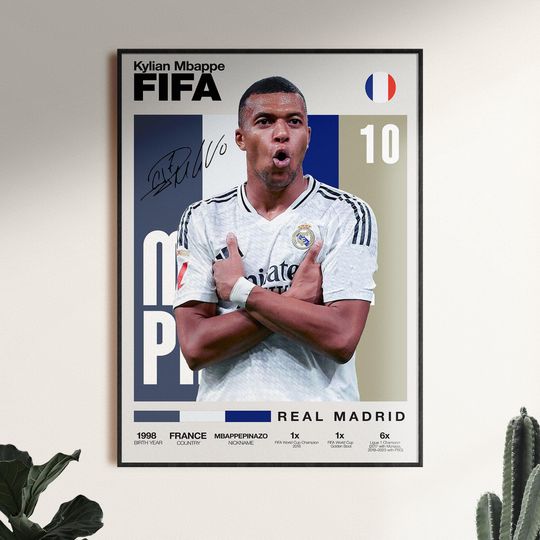 Discover Kylian Mbappe Poster, Soccer Wall Art, PSG Football Print, Mbappe Digital Download, France World Cup Star Decor, Sports Fan Gift, FIFA Art