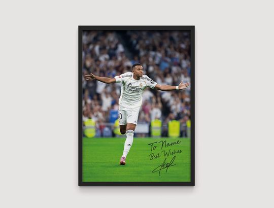 Personalized Kylian Mbappe Poster with Signature, Custom Name Print, Soccer Fan Gift, Sports Art Print, Premium Matte Vertical Poster