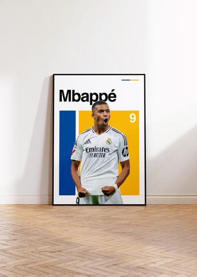 Discover Kylian Mbapp Poster - Real Madrid Wall Art - Football Fan Decor - La Liga Print - Mbapp #9 Artwork