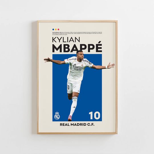 Kylian Mbappe Poster, Real Madrid Poster, French Footballer Print, Vertical Matte Poster