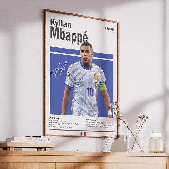 Kylian Mbappé Poster, World Cup Football Wall Art, Sports Soccer Player Poster for Bedroom Decor