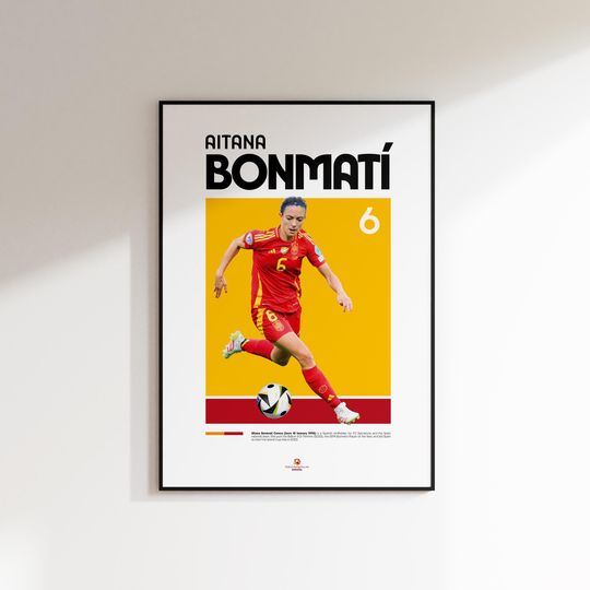 Discover Aitana Bonmat Spain Women's Football Poster - Minimalist Digital Soccer Wall Art, Red & Yellow