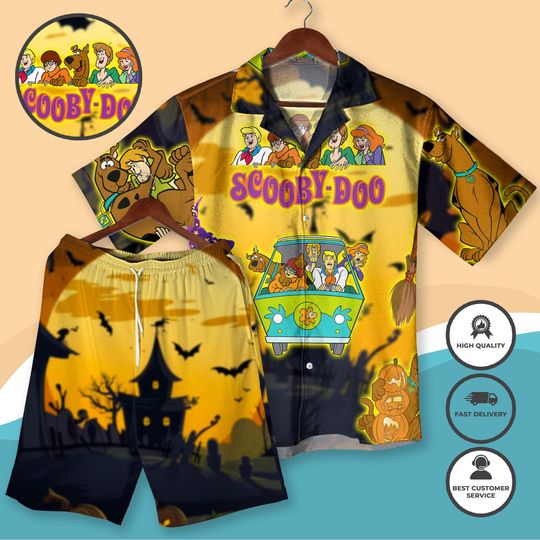 Halloween Scooby Shaggy Hawaiian Shirt, Vintage Tropical Beachwear