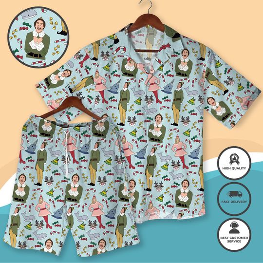 Discover Buddy Christmas Hawaiian Shirt and Shorts, Festive Holiday Summer Outfit for Men & Women