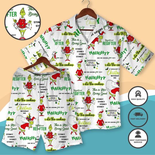 Discover Funny Character Hawaiian Shirt and Shorts, Christmas Holiday Outfit for Men