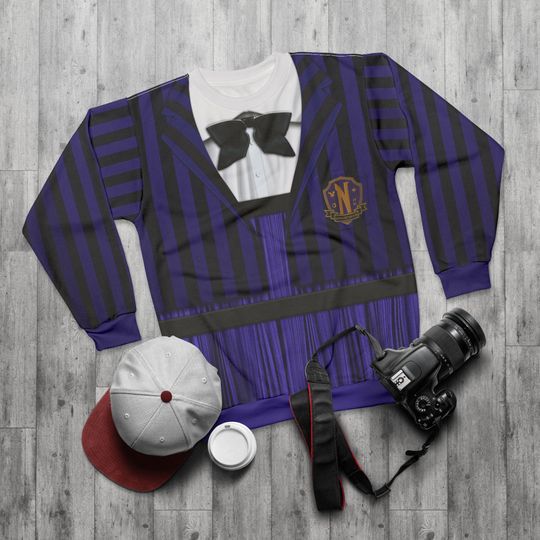 Discover Enid Werewolf Long Sleeve Shirt, Retro Purple School Uniform Costume, Halloween Party Outfit, Gothic Style Crewnecks, Family Matching Addams