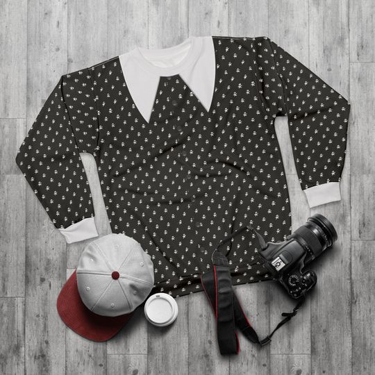 Addams Daughter Polka Dot Long Sleeve Shirt, Halloween Film Cosplay, Retro Horror Series Costume, Gothic Schoolgirl, Creepy Family Outfits