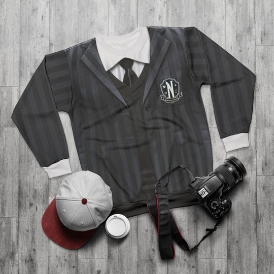 Addams Daughter Long Sleeve Shirt, Halloween Film Costume, Retro School Uniform Cosplay, Gothic Schoolgirl Crewnecks, Horror Family Outfits