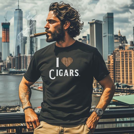 Discover Cigar Lovers T-shirt, I Lovee NY Vintage Cigars Shirt, Smoking Wood Heart Tee