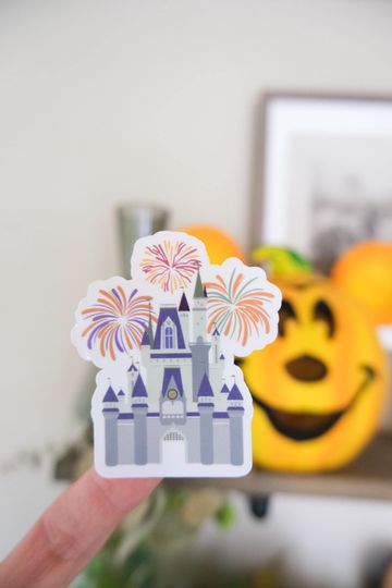 Discover Haunted Castle with Fireworks Sticker | Fall & Halloween Disney Themed Water Resistant Shiny or Holographic Stickers | Second Star Co.