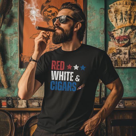 Discover Cigar 4th Of July T-Shirt, American Vintage Shirt, Red White Blue Lounge Clothing